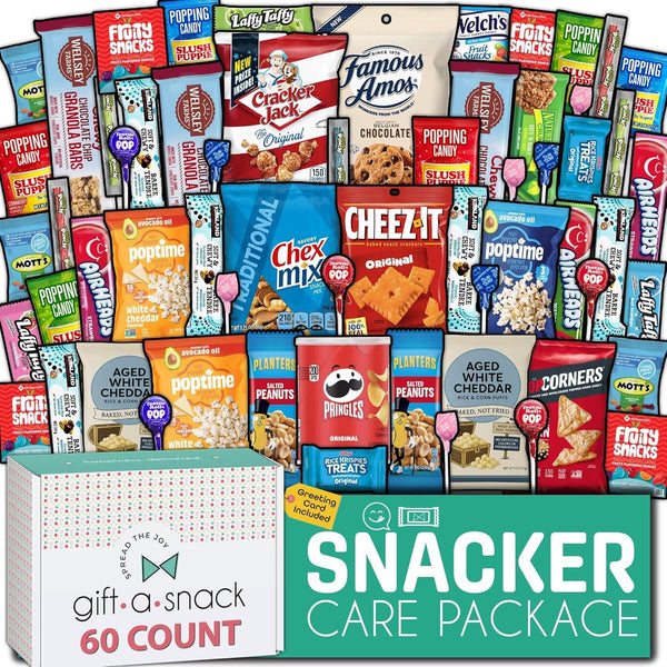 Snack Box Variety Pack Care Package + Greeting Card (60 Count)