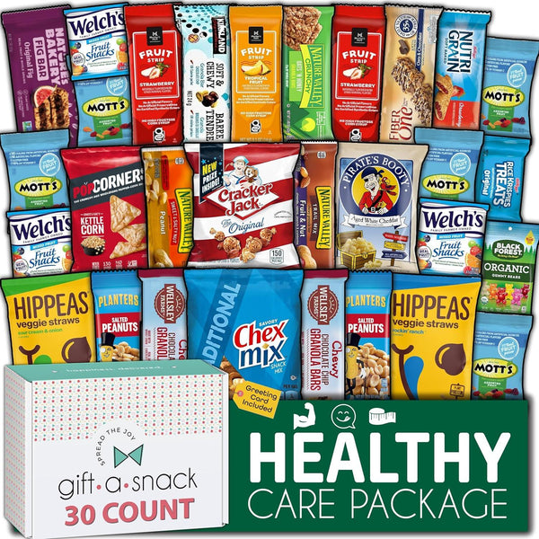 Healthy Snack Box Care Package + Greeting Card (30 Count) 