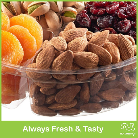 Gourmet  Treats - Dried Fruit & Mixed Nuts Gift Basket + Green Ribbon (4 Assortments)