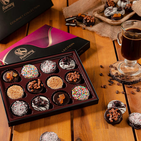 Creamy Chocolate Cravings -  Chocolate Covered Sandwich Cookies & Cream Gift Basket, in Elegant Gift Box (12 Cookies, Assorted Sweet Toppings)