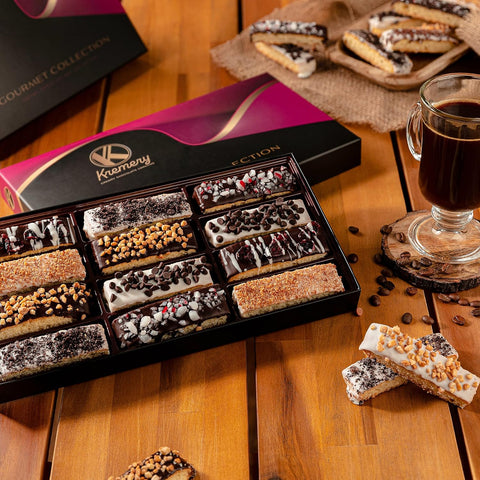 Creamy Chocolate Cravings -  Chocolate Covered Biscotti Cookies Gift Basket, in Elegant Gift Box (12 Biscotties, Assorted Sweet Toppings)