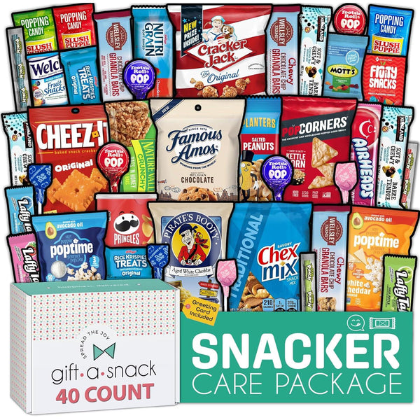 Snack Box Variety Pack Care Package + Greeting Card (40 Count)