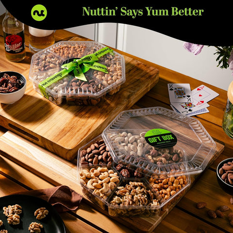 Gourmet  Treats - Mixed Nuts Gift Basket in Green Gold Box (7 Assortments, 1 LB)