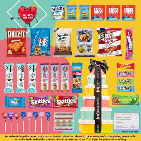 Tower Snack Box Variety Pack Care Package + Greeting Card (40 Count) 