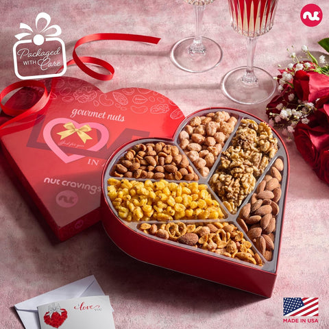 Gourmet  Treats - Mixed Nuts Heart Shaped Gift Basket, Love in A Box (6 Assortments, 2 LB)