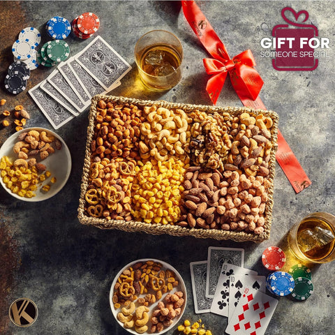 Gourmet Nut Gift Basket - Treats, Mixed Nuts Gift Basket in Seagrass Tray with Ribbon (8 Assortments)