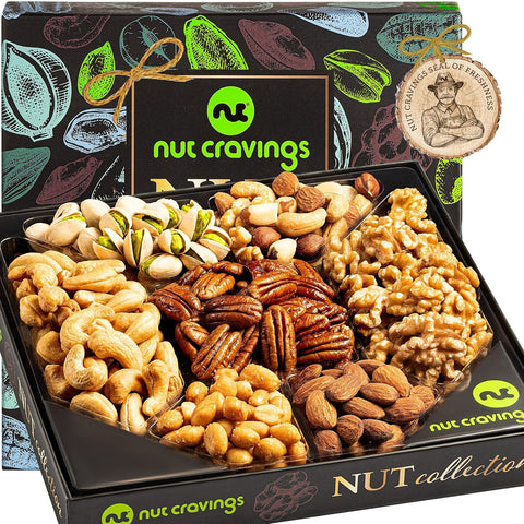 Gourmet  Treats - Nut Collection Gift Basket in Elegant Box (7 Assortments)
