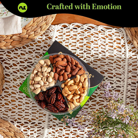 Gourmet  Treats - Mixed Nuts Gift Basket in Green Gold Box (4 Assortments)