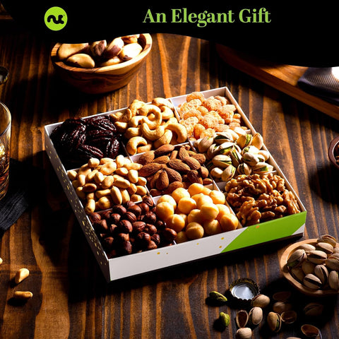 Gourmet  Treats - Mixed Nuts Gift Basket in White Gold Box (9 Assortments)