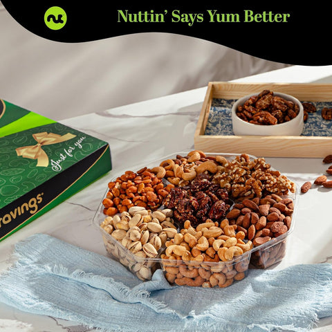 Gourmet  Treats - Mixed Nuts Gift Basket in Green Gold Box (7 Assortments, 1 LB)