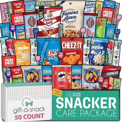 Snack Box Variety Pack Care Package + Greeting Card (50 Count)