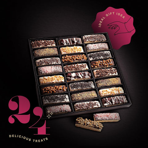 Creamy Chocolate Cravings -  Chocolate Covered Biscotti Cookies Gift Basket, in Elegant Gift Box (24 Biscotties, Assorted Sweet Toppings)