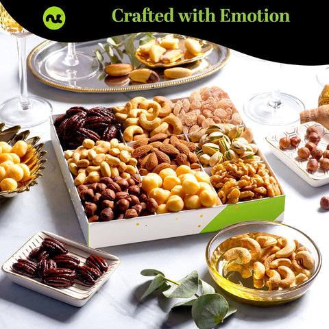Gourmet  Treats - Mixed Nuts Gift Basket in White Gold Box (9 Assortments)