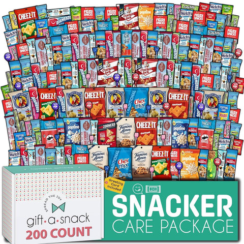 Snack Box Care Package Variety Pack + Greeting Card (200 Count)