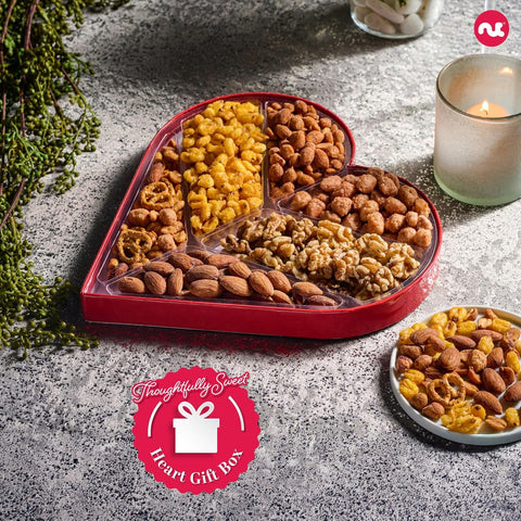 Gourmet  Treats - Mixed Nuts Heart Shaped Gift Basket, Love in A Box (6 Assortments)
