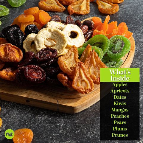 Dried Fruit Flower Bouquet Arrangement in Wooden Apple-Shaped Gift Basket + Tray (9 Assortment)