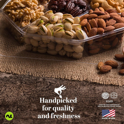 Gourmet  Treats - Mixed Nuts Gift Basket in Green Gold Box (7 Assortments, 2 LB)