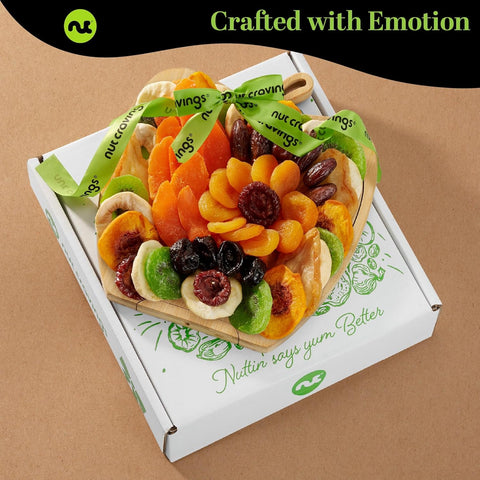 Dried Fruit Flower Bouquet Arrangement in Wooden Apple-Shaped Gift Basket + Tray (9 Assortment)