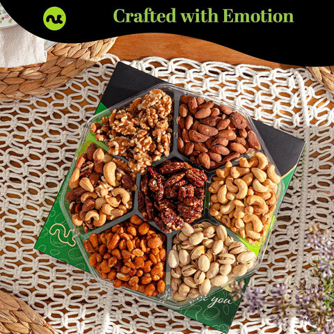 Gourmet  Treats - Mixed Nuts Gift Basket in Green Gold Box (7 Assortments, 1 LB)