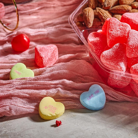 Gourmet  Treats - Mixed Nuts & Heart Candy Gift Basket in Red Gold Box (7 Assortments, 1 LB)
