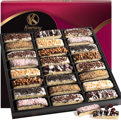 Creamy Chocolate Cravings -  Chocolate Covered Biscotti Cookies Gift Basket, in Elegant Gift Box (24 Biscotties, Assorted Sweet Toppings)