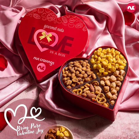 Gourmet Treats - Mixed Nuts Heart Shaped Gift Basket, Love in A Box (4 Assortments)