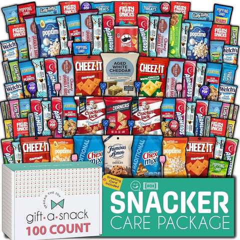 Snack Box Care Package Variety Pack + Greeting Card (100 Count) 