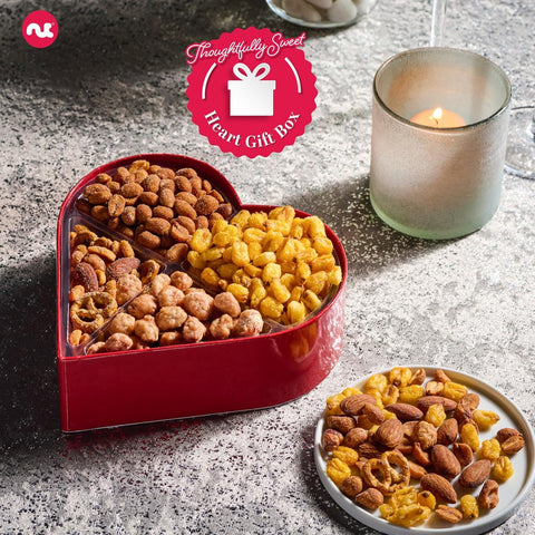Gourmet Treats - Mixed Nuts Heart Shaped Gift Basket, Love in A Box (4 Assortments)