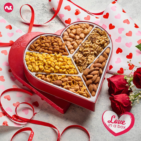 Gourmet  Treats - Mixed Nuts Heart Shaped Gift Basket, Love in A Box (6 Assortments, 2 LB)