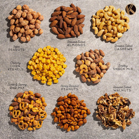 Gourmet Nut Gift Basket - Treats, Mixed Nuts Gift Basket in Seagrass Tray with Ribbon (8 Assortments)