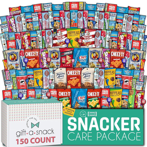Snack Box Care Package Variety Pack + Greeting Card (150 Count)