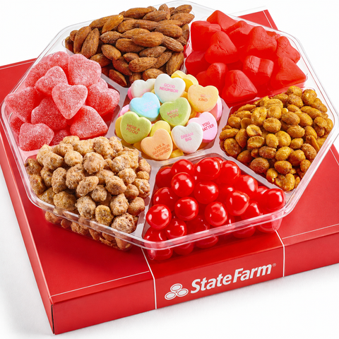 7 Sectional Gift Tray Containing Assortments of Mixed Nuts & Heart Candy