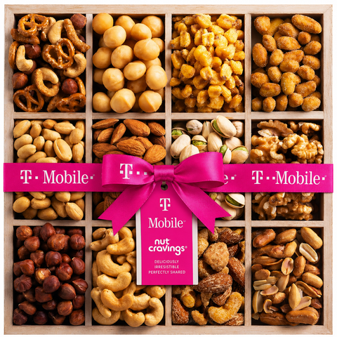 Elegant Wooden Gift Tray Containing 12 Assortments of Mixed Nuts