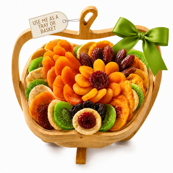 Wooden Apple-Shaped Gift Basket Containing 9 Fruits in Bouquet Arrangement