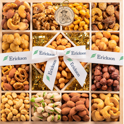 Diamond Wooden Tray Containing 13 Assortments of Mixed Nuts